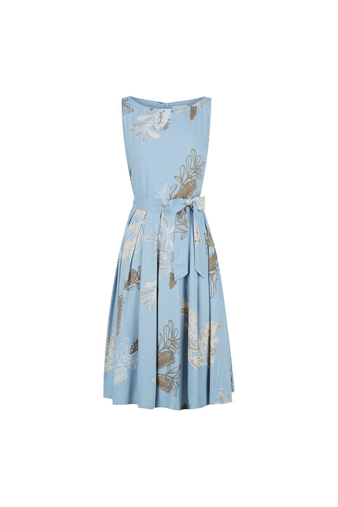 Violet Fish I Isabella Dress - Australis Print Dusk Blue