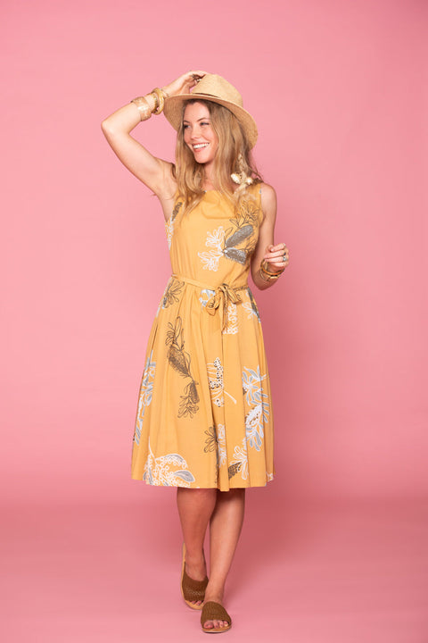 Violet Fish I Isabella Dress - Australis Print Ochre