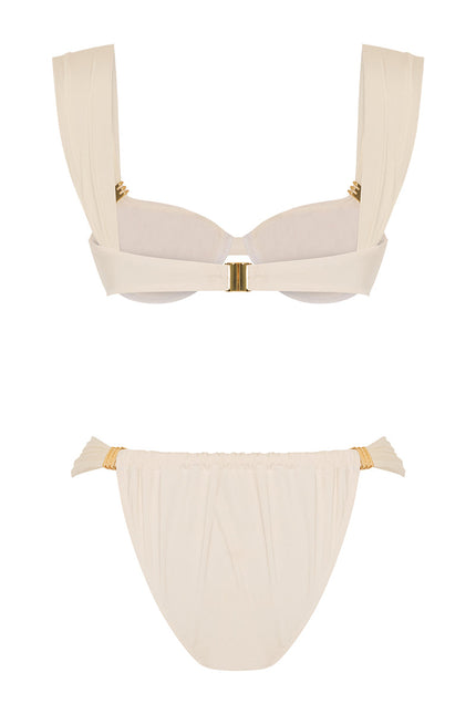 MOVOM Vida Balenli Bikini, kırık beyaz, kumaş doku yakın çekim
