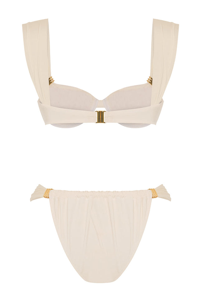 MOVOM Vida Balenli Bikini, kırık beyaz, kumaş doku yakın çekim