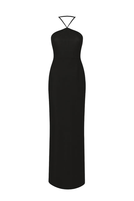 Nazli Ceren | Violette Long Crepe Dress in Black