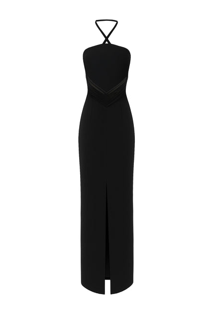 Nazli Ceren | Violette Long Crepe Dress in Black