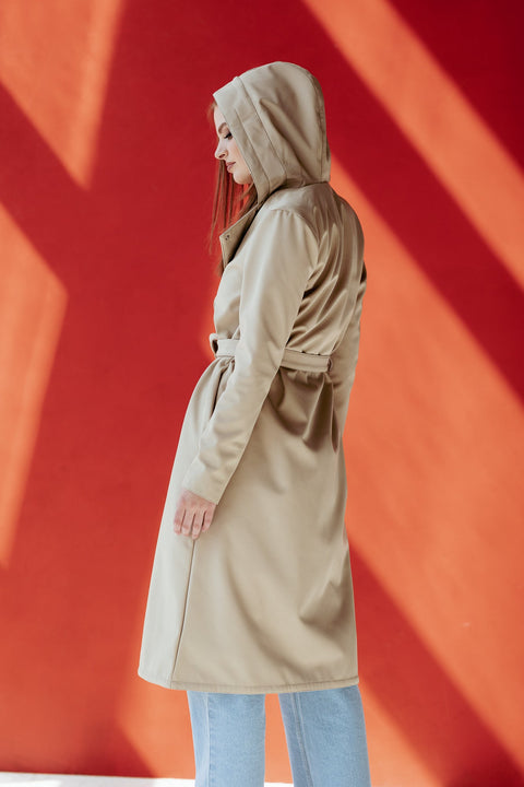 RainSisters | Double Breasted Coat with Trapeze Cut in Beige 'Classic Trench'
