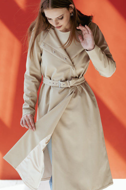 RainSisters | Double Breasted Coat with Trapeze Cut in Beige 'Classic Trench'