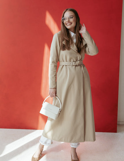 Double Breasted Coat with Trapeze Cut in Beige 