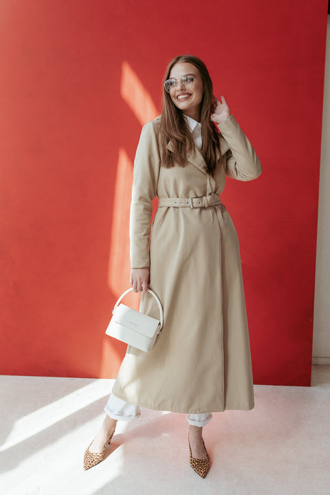 RainSisters | Double Breasted Coat with Trapeze Cut in Beige 'Classic Trench'