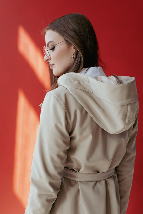 RainSisters | Double Breasted Coat with Trapeze Cut in Beige 'Classic Trench'