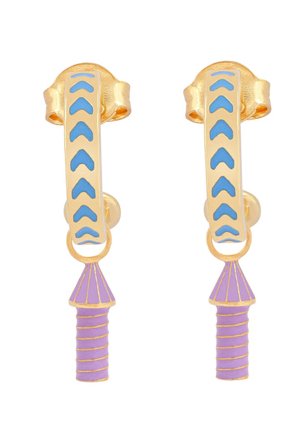 image of rocket enamel hoops in blue and purple and gold on white background