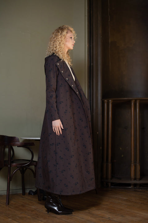 Dark Brown Coat with Black Floral Print