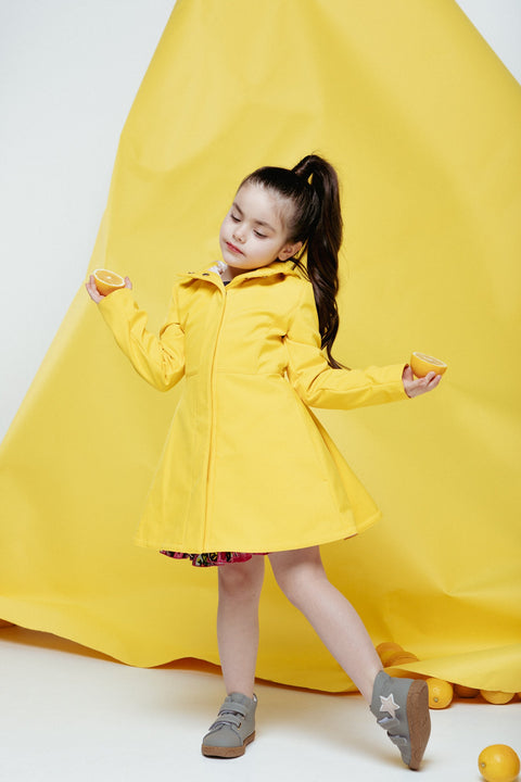 RainSisters | Girls' Yellow Coat with Hood 'Yellow Sun'
