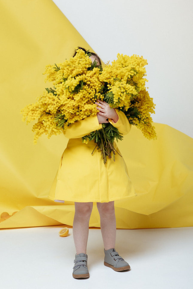 Girls' Yellow Raincoat with Hood and pockets