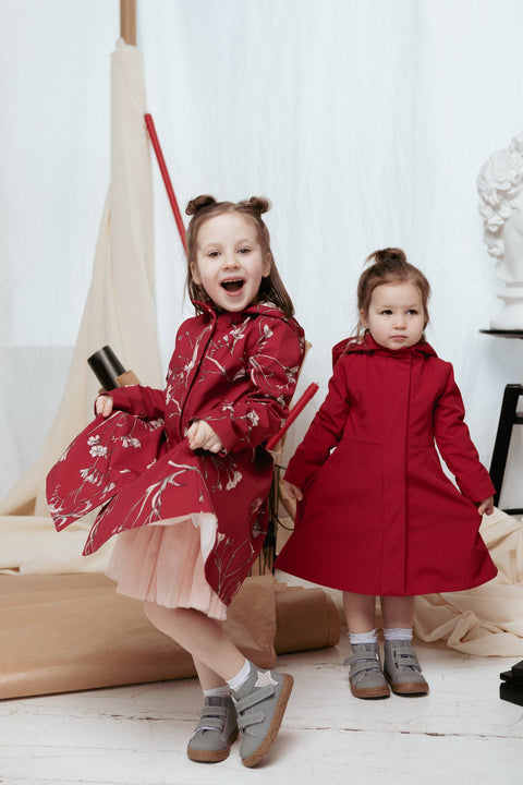 RainSisters | Dark Red Flared Coat for Girls 'Scarlet Red'