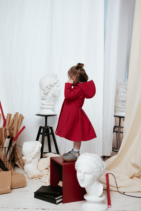 RainSisters | Dark Red Flared Coat for Girls 'Scarlet Red'