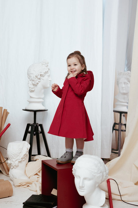 RainSisters | Dark Red Flared Coat for Girls 'Scarlet Red'