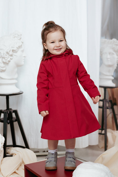RainSisters | Dark Red Flared Coat for Girls 'Scarlet Red'