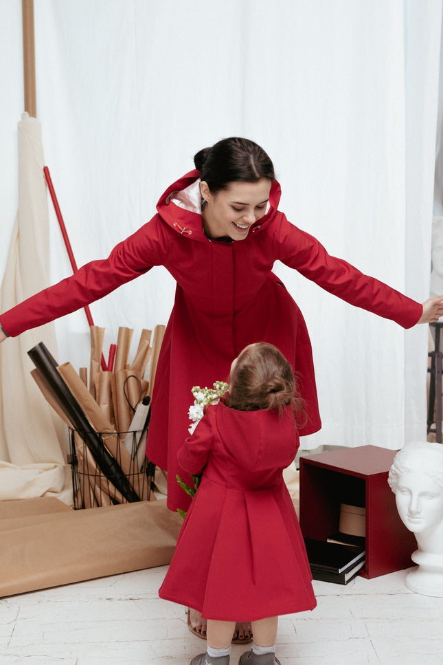 Dark Red Raincoat for Girl and mother