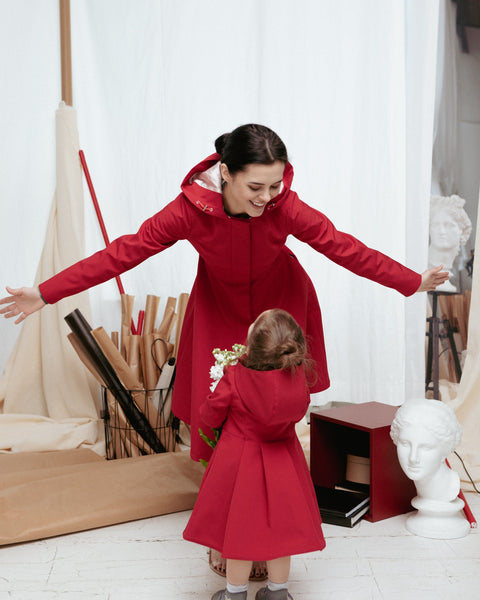 RainSisters | Dark Red Flared Coat for Girls 'Scarlet Red'