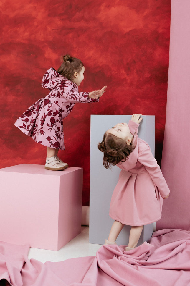Hooded Waterproof Pink Monochrome or Floral Coat for Toddler Girl - 