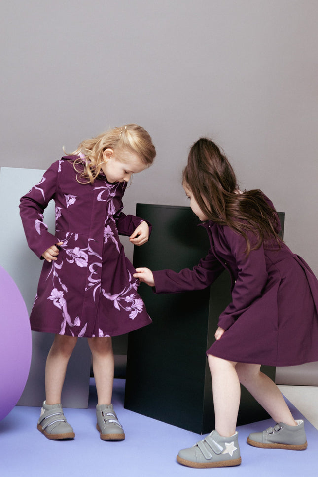 Dark Purple Raincoat with floral print or monochrome dark purple coat for Girls