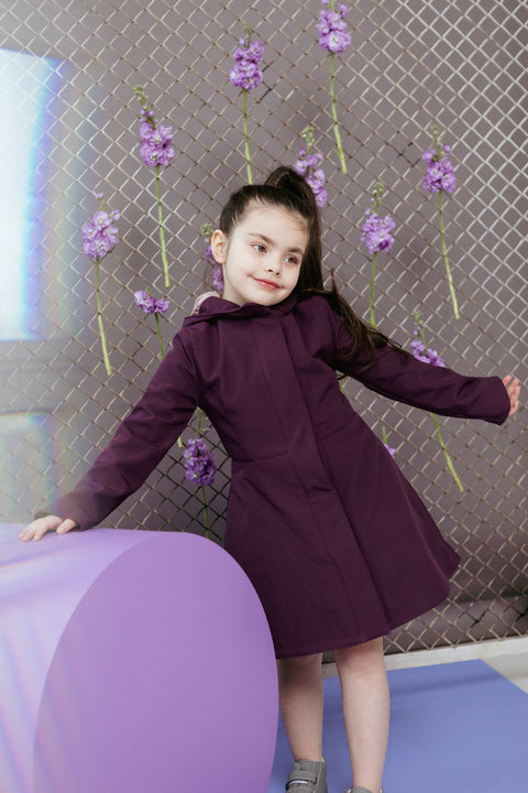 RainSisters | Dark Purple Flared Coat for Girls 'Ruby Purple'
