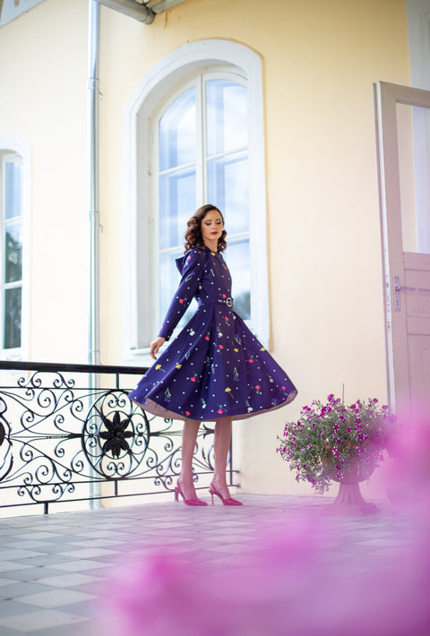 RainSisters | Dwurzędowy płaszcz typu trencz na wiosnę w kolorze fioletowym „Violet Bloom”