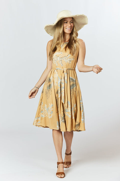 Violet Fish I Isabella Dress - Australis Print Ochre