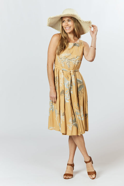 Violet Fish I Isabella Dress - Australis Print Ochre
