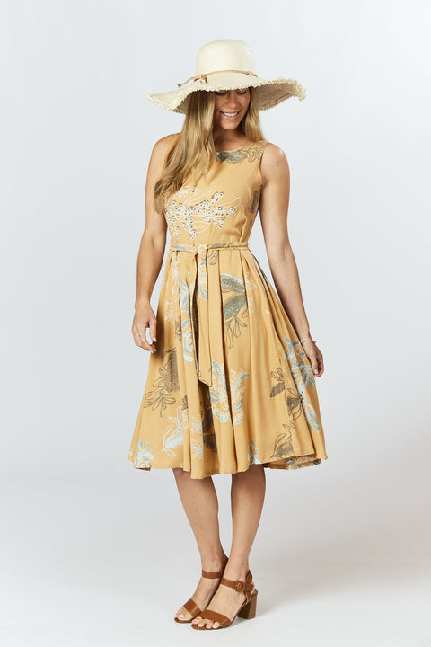 Violet Fish I Isabella Dress - Australis Print Ochre