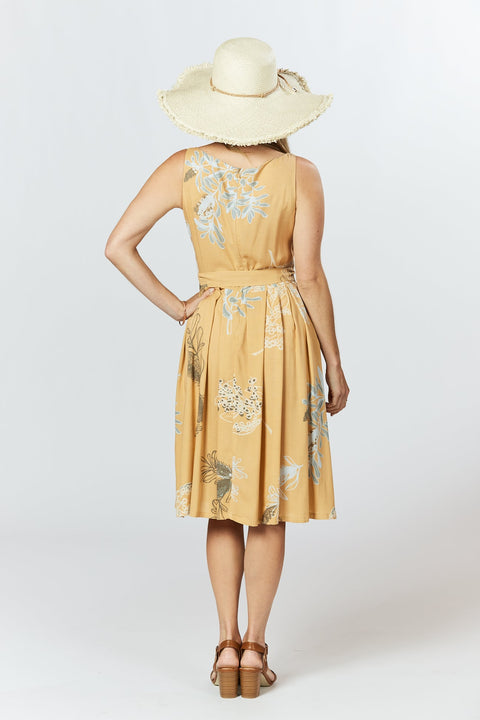 Violet Fish I Isabella Dress - Australis Print Ochre