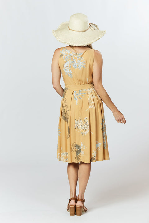 Violet Fish I Isabella Dress - Australis Print Ochre