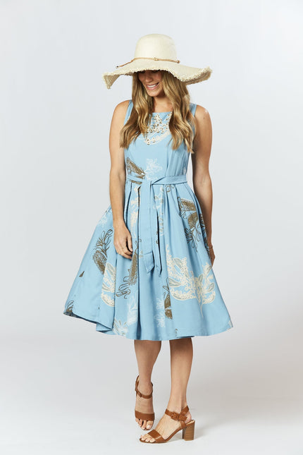 Violet Fish I Isabella Dress - Australis Print Dusk Blue