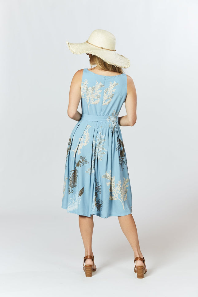 Violet Fish I Isabella Dress - Australis Print Dusk Blue