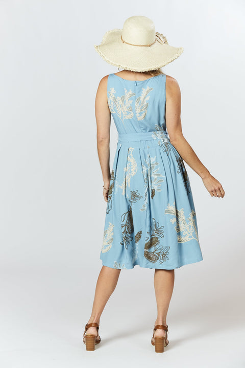 Violet Fish I Isabella Dress - Australis Print Dusk Blue