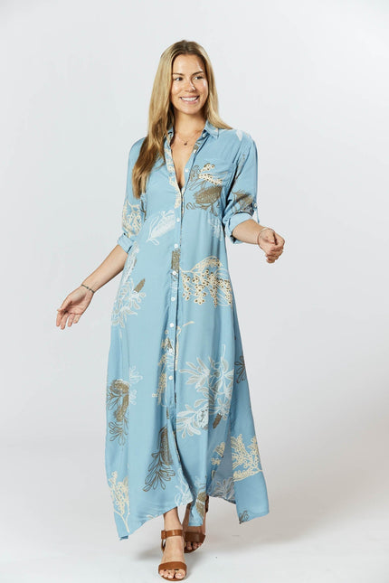 Violet Fish I George Dress - Australis Print Dusk Blue