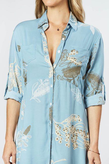 Violet Fish I George Dress - Australis Print Dusk Blue