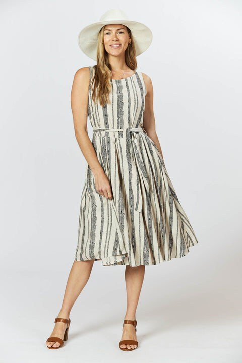 Violet Fish I Isabella Dress - Seashell Feather Stripe