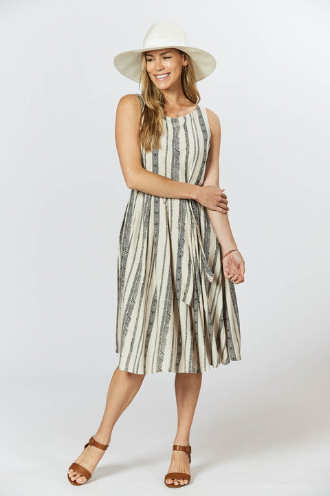 Violet Fish I Isabella Dress - Seashell Feather Stripe