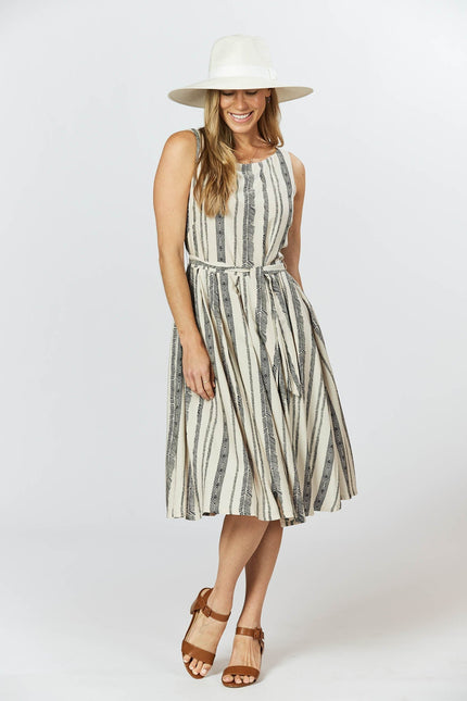 Violet Fish I Isabella Dress - Seashell Feather Stripe