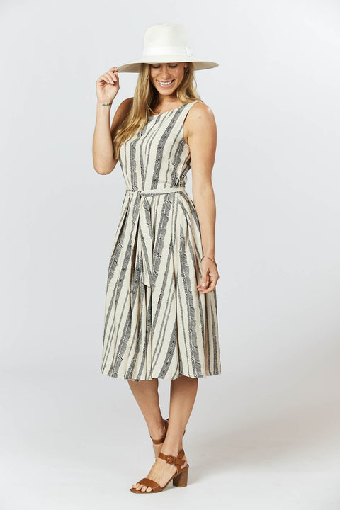 Violet Fish I Isabella Dress - Seashell Feather Stripe