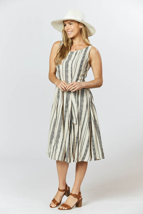 Violet Fish I Isabella Dress - Seashell Feather Stripe
