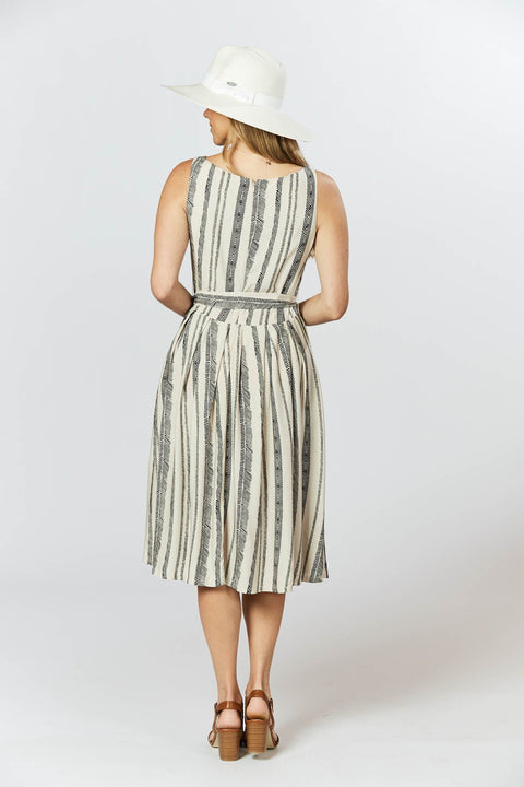 Violet Fish I Isabella Dress - Seashell Feather Stripe