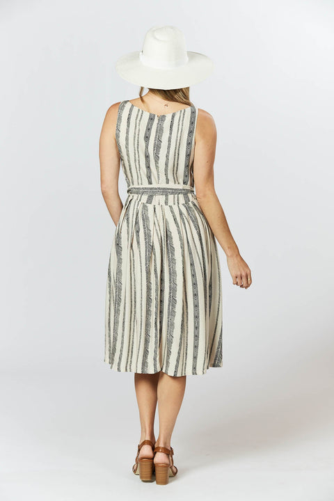 Violet Fish I Isabella Dress - Seashell Feather Stripe