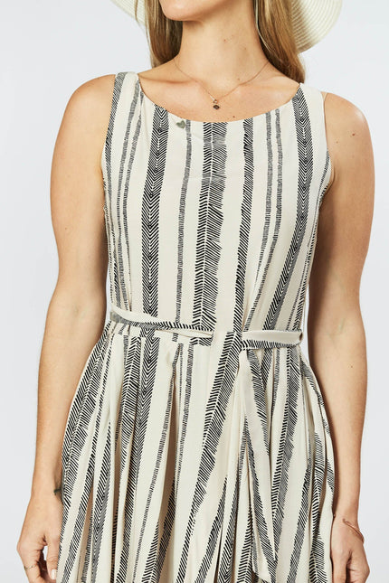 Violet Fish I Isabella Dress - Seashell Feather Stripe