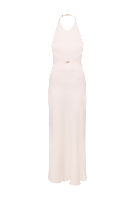 Pink  halter neck jumpsuit on a white background