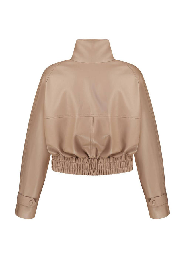 Kolosova | Beige Eco-Leather Bomber Jacket