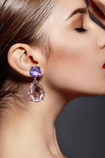 Michael Nash Jewelry | Marina Large Pear-Faceted Rose And Light Amethyst Crystal Drop Earrings In Brass With Gold Plating