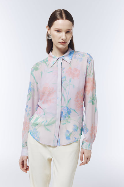 SOUR FIGS pastel lilac blouse featuring watercolour wildflowers, blue butterflies and a coordinating slip top.