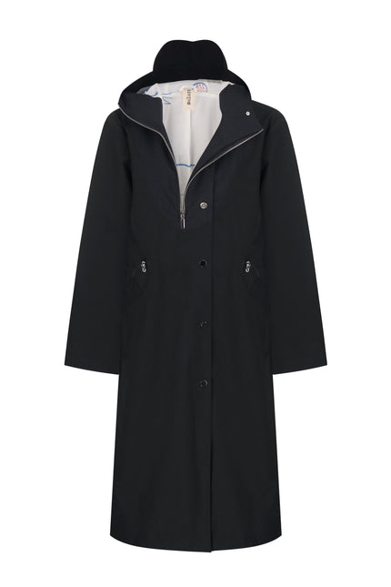 Black coat with a hood on a white background