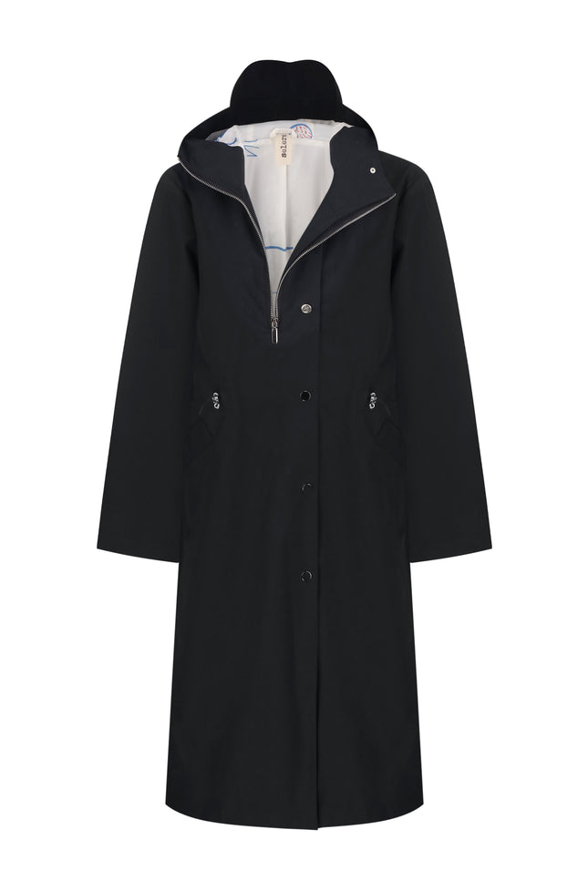 Black coat with a hood on a white background