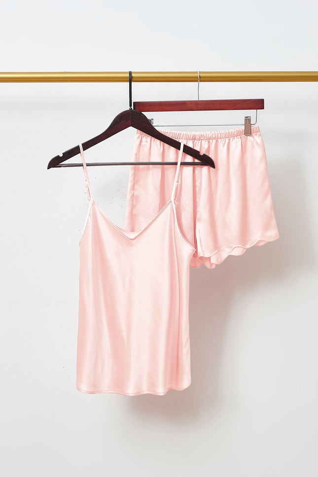 Soft Strokes Silk | Dusty Rose Camisole and Scalloped Shorts Pyjamas Set
